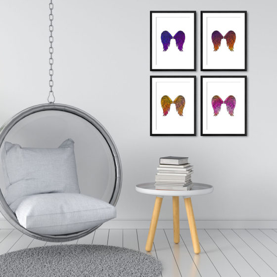 Angel Wings Purple Pink Orange Quartet Prints - Image 3