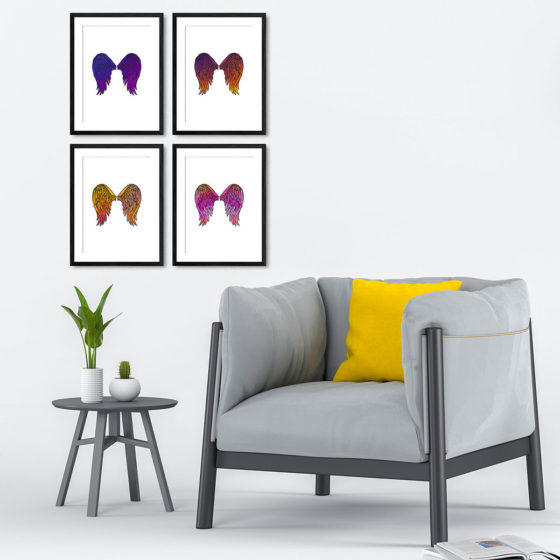 Angel Wings Purple Pink Orange Quartet Prints - Image 4