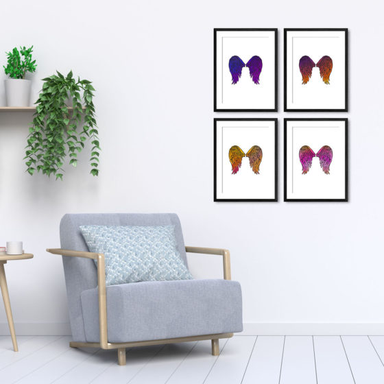 Angel Wings Purple Pink Orange Quartet Prints - Image 5