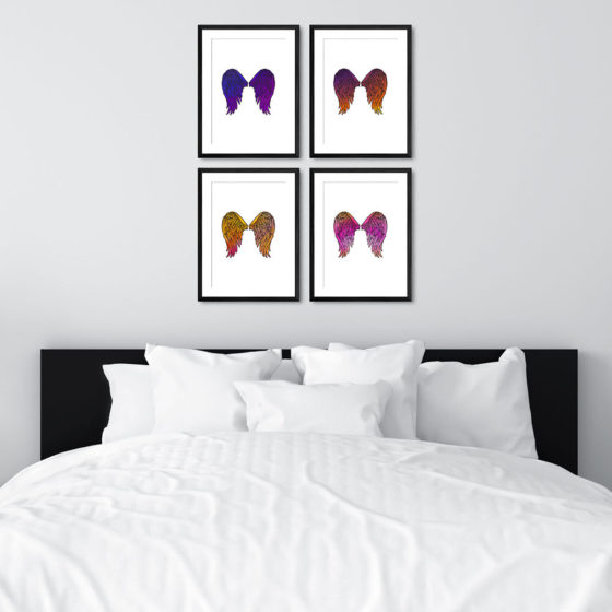 Angel Wings Purple Pink Orange Quartet Prints - Image 6
