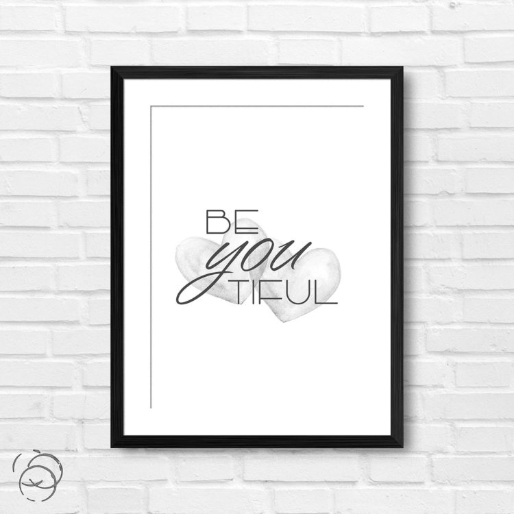 Be You Tiful Watercolour Grey Lovehearts Print