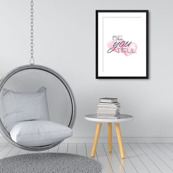 Be You Tiful Watercolour Pink Lovehearts Print - Image 3