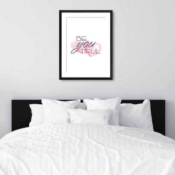 Be You Tiful Watercolour Pink Lovehearts Print - Image 6