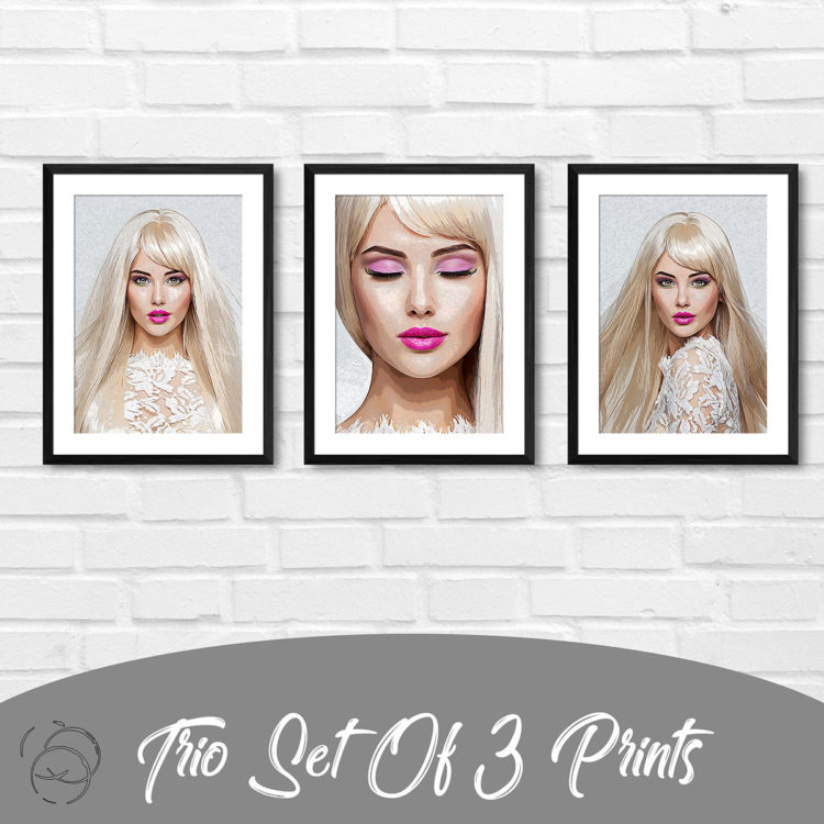 Blonde Fashion Model Oil Painting Trio Prints