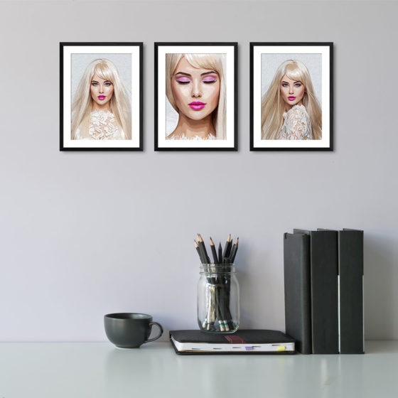 Blonde Fashion Model Oil Painting Trio Prints - Image 2