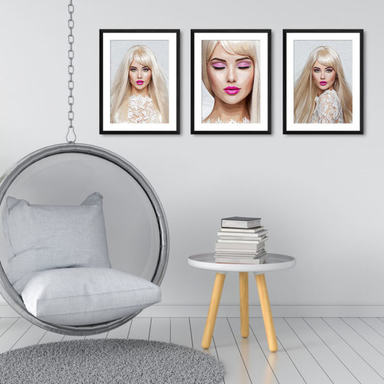 Blonde Fashion Model Oil Painting Trio Prints - Image 3