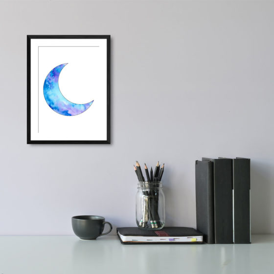 Blue Watercolour Crescent Moon Print - Image 2