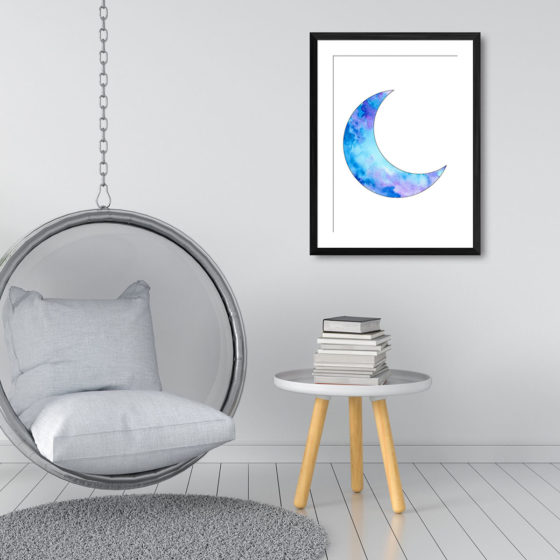 Blue Watercolour Crescent Moon Print - Image 3