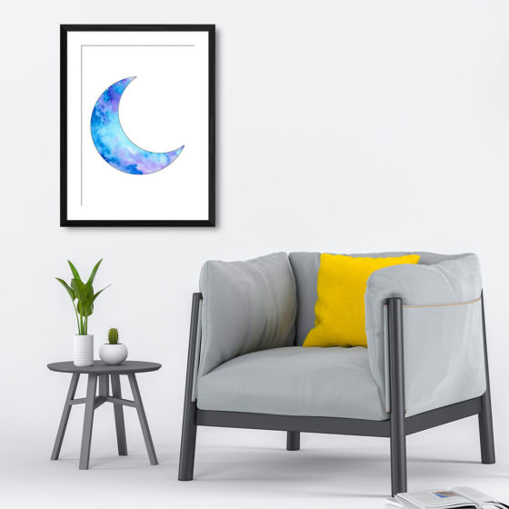 Blue Watercolour Crescent Moon Print - Image 4