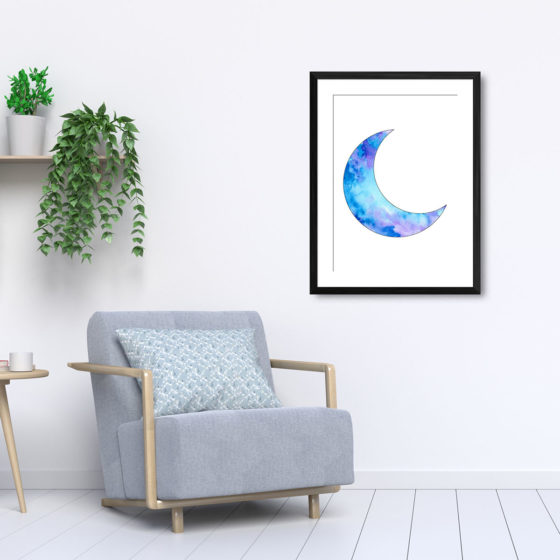 Blue Watercolour Crescent Moon Print - Image 5