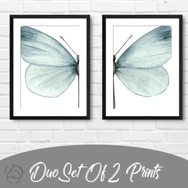 Blush Blue Watercolour Butterfly Duo Prints