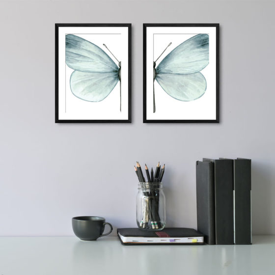 Blush Blue Watercolour Butterfly Duo Prints - Image 2