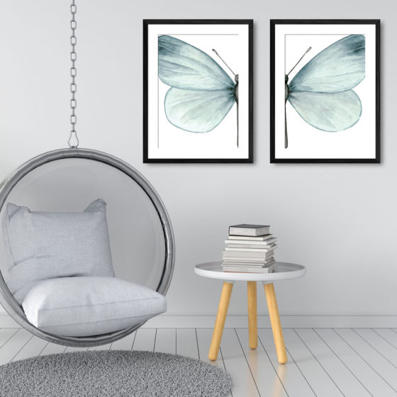 Blush Blue Watercolour Butterfly Duo Prints - Image 3