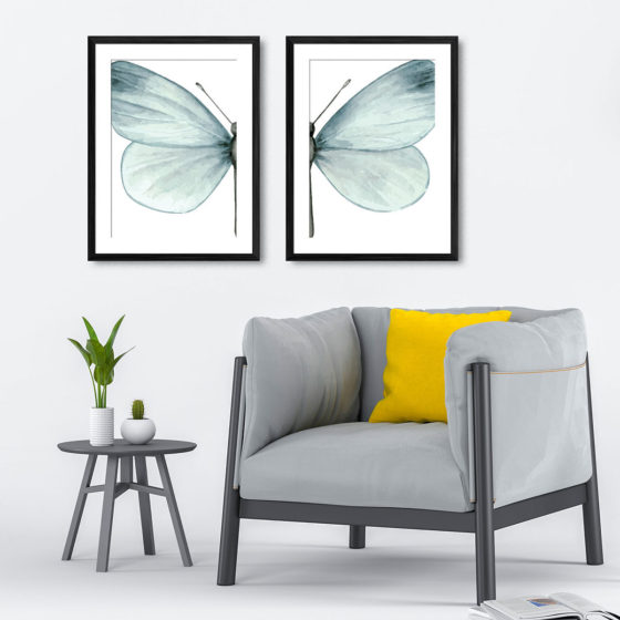 Blush Blue Watercolour Butterfly Duo Prints - Image 4