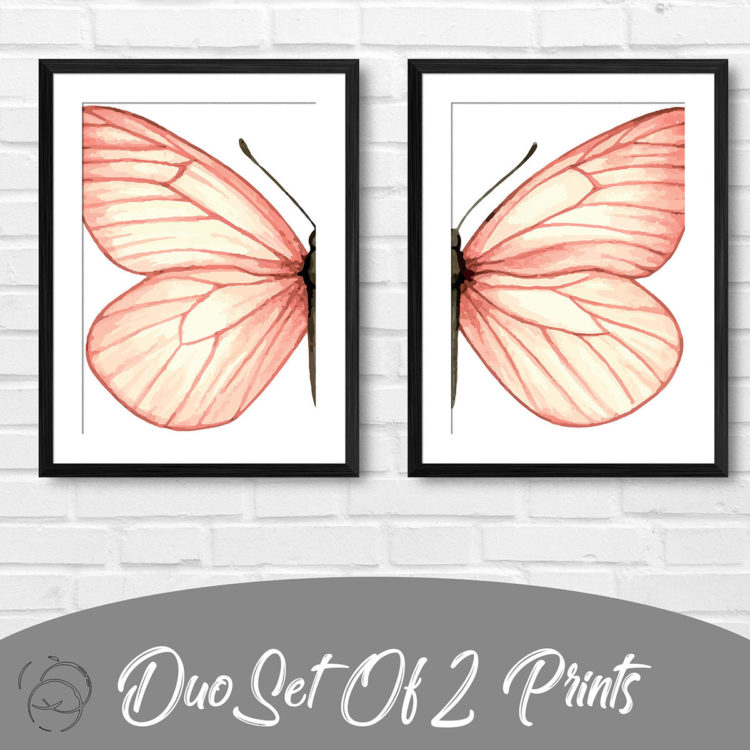 Blush Pink Watercolour Butterfly Duo Prints