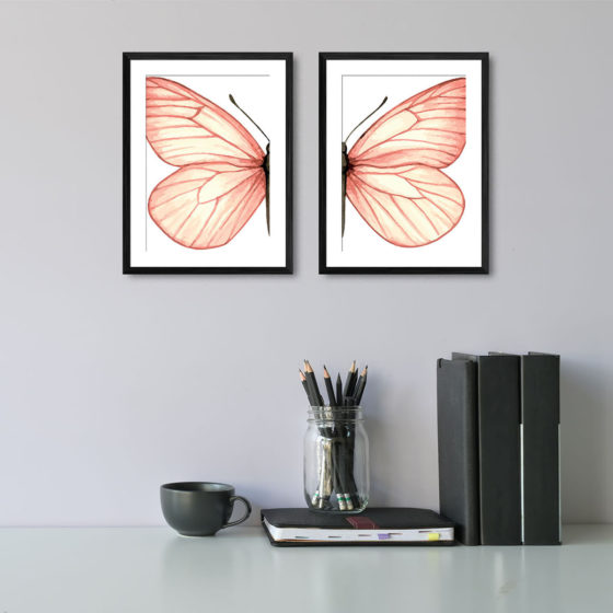 Blush Pink Watercolour Butterfly Duo Prints - Image 2