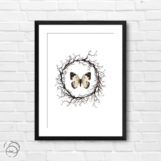 Butterfly Centered In Branch Wreath Print