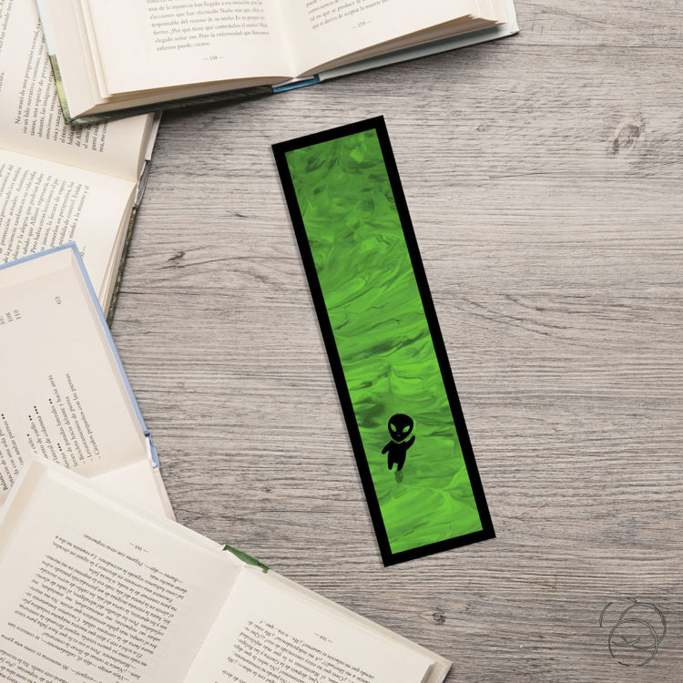 Cartoon Space Green Alien Bookmark