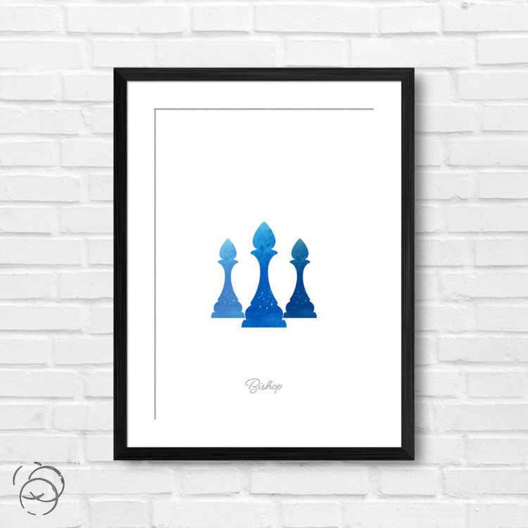 Chess Piece Bishop Blue Watercolour Print