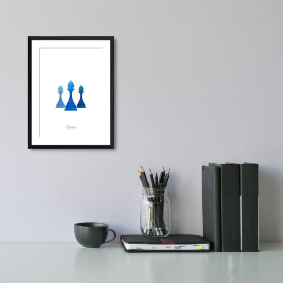 Chess Piece Bishop Blue Watercolour Print - Image 2