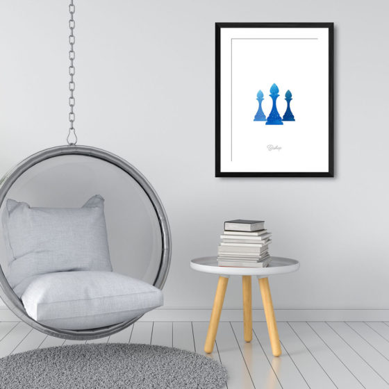 Chess Piece Bishop Blue Watercolour Print - Image 3