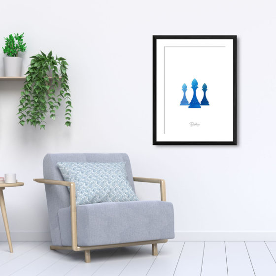 Chess Piece Bishop Blue Watercolour Print - Image 5