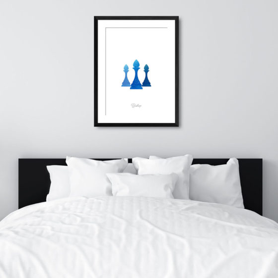 Chess Piece Bishop Blue Watercolour Print - Image 6