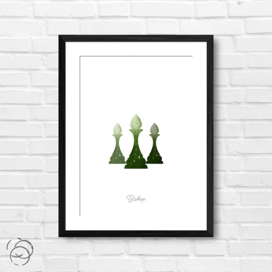 Chess Piece Bishop Green Watercolour Print
