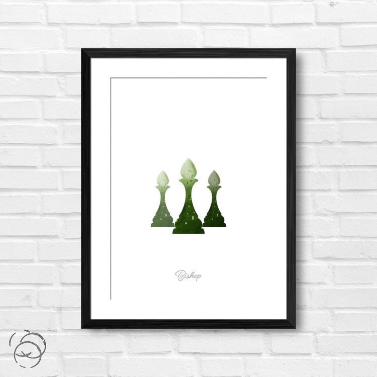 Chess Piece Bishop Green Watercolour Print