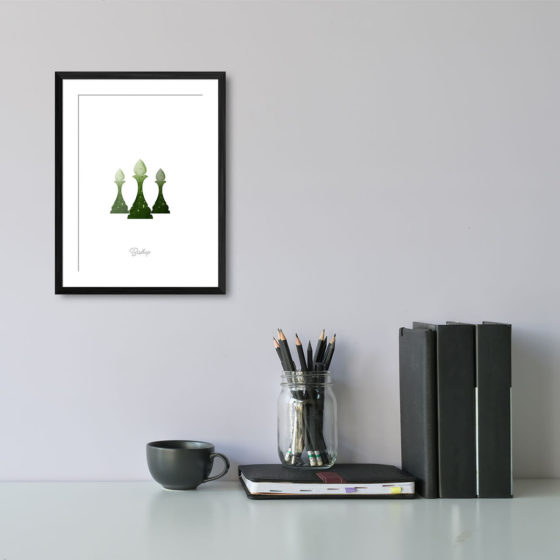 Chess Piece Bishop Green Watercolour Print - Image 2