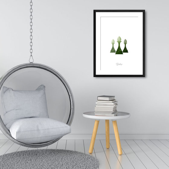 Chess Piece Bishop Green Watercolour Print - Image 3