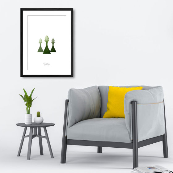 Chess Piece Bishop Green Watercolour Print - Image 4