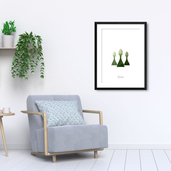 Chess Piece Bishop Green Watercolour Print - Image 5