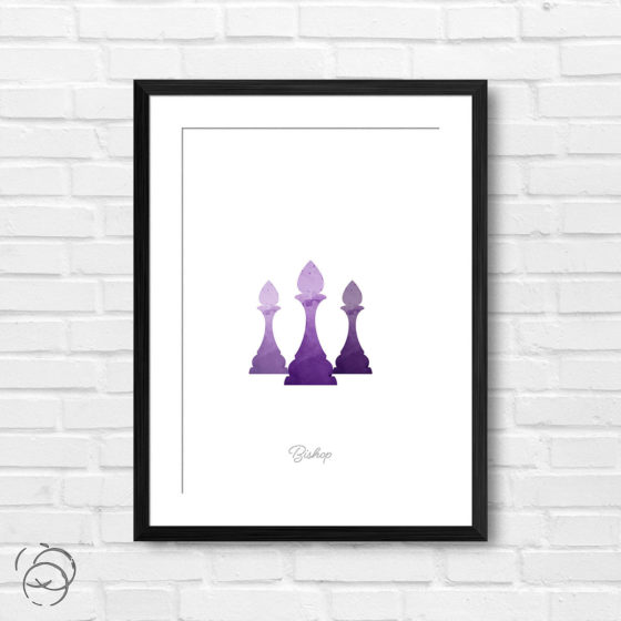 Chess Piece Bishop Purple Watercolour Print