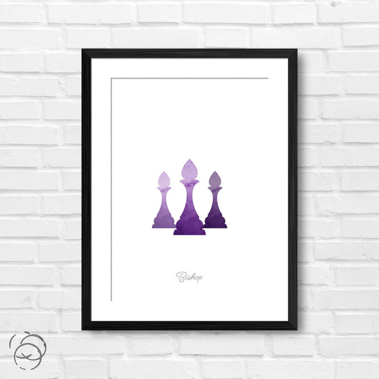 Chess Piece Bishop Purple Watercolour Print
