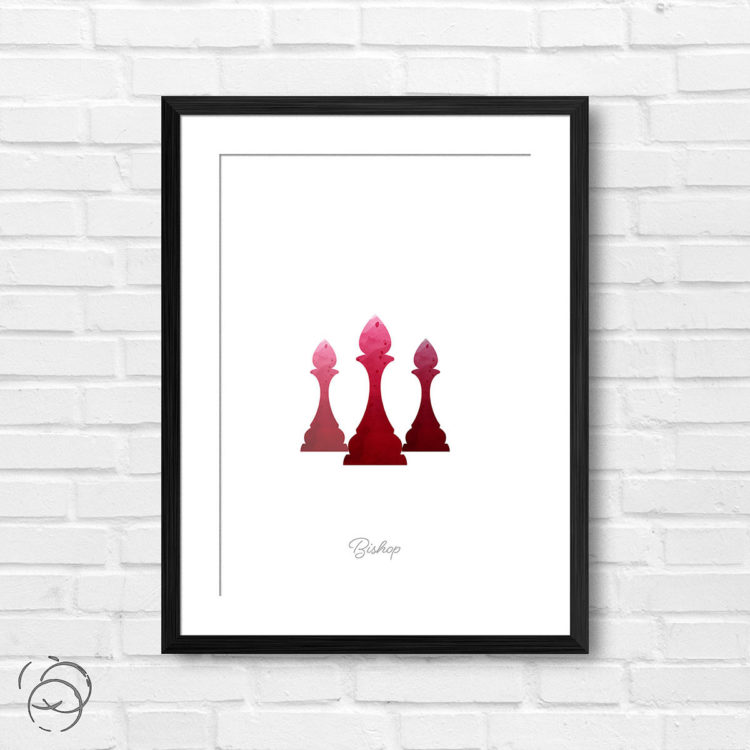 Chess Piece Bishop Red Watercolour Print