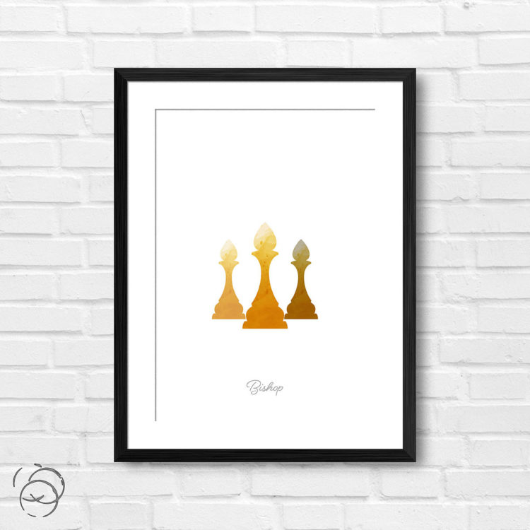 Chess Piece Bishop Yellow Watercolour Print