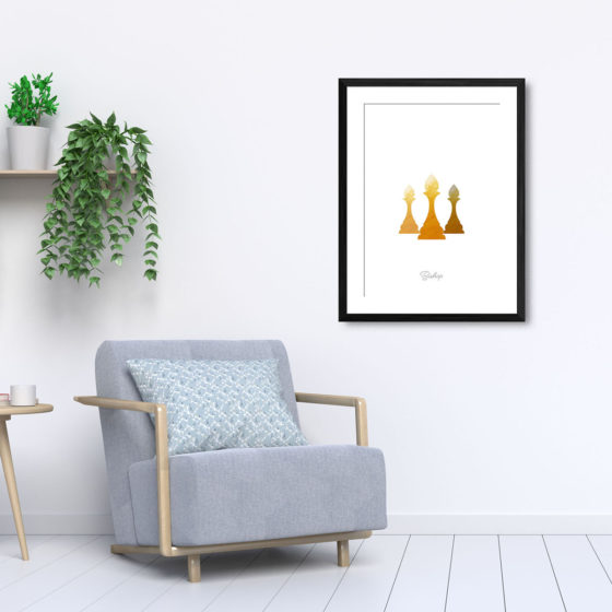 Chess Piece Bishop Yellow Watercolour Print - Image 5