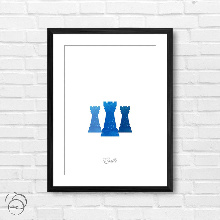 Chess Piece Castle Blue Watercolour Print