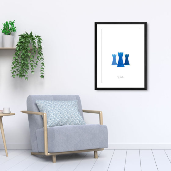 Chess Piece Castle Blue Watercolour Print - Image 5