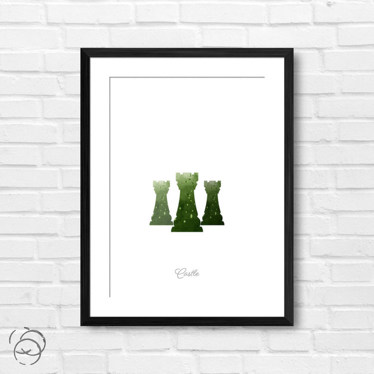 Chess Piece Castle Green Watercolour Print
