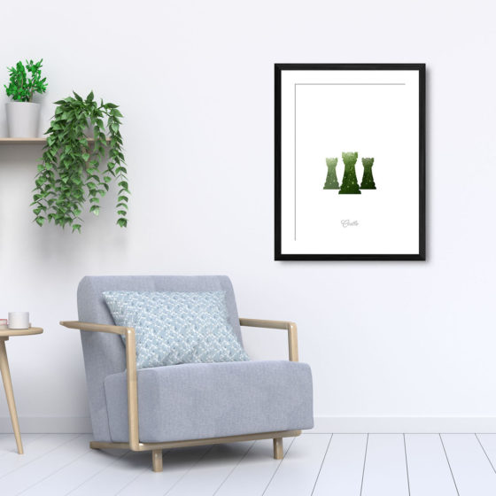 Chess Piece Castle Green Watercolour Print - Image 5
