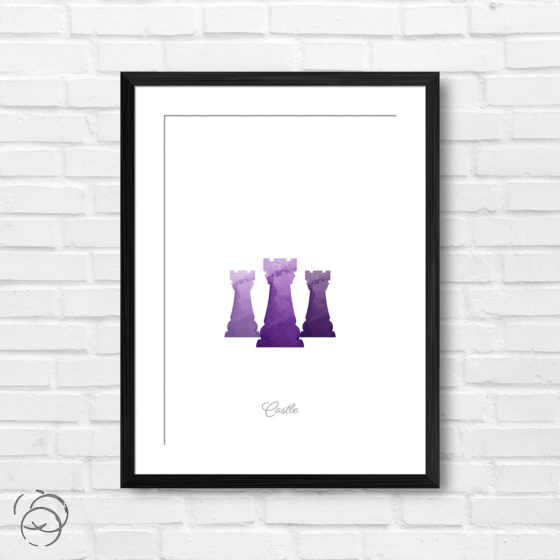 Chess Piece Castle Purple Watercolour Print