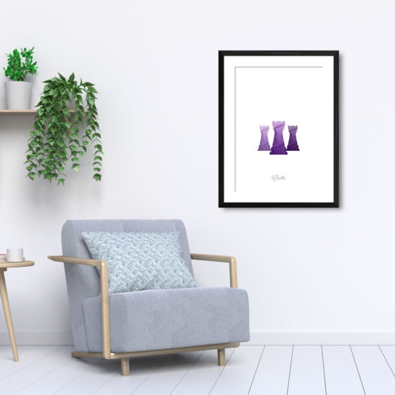 Chess Piece Castle Purple Watercolour Print - Image 5