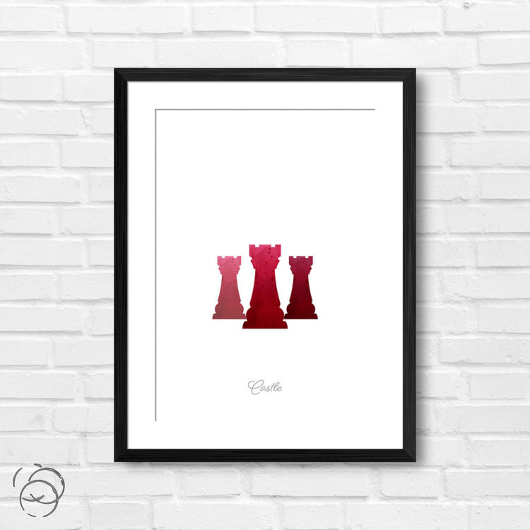 Chess Piece Castle Red Watercolour Print