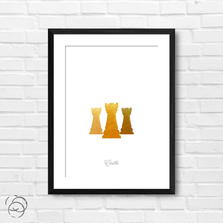Chess Piece Castle Yellow Watercolour Print