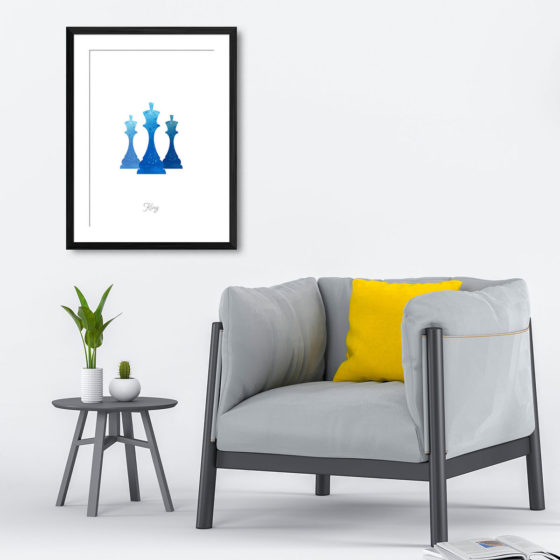 Chess Piece King Blue Watercolour Print - Image 4