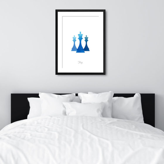 Chess Piece King Blue Watercolour Print - Image 6