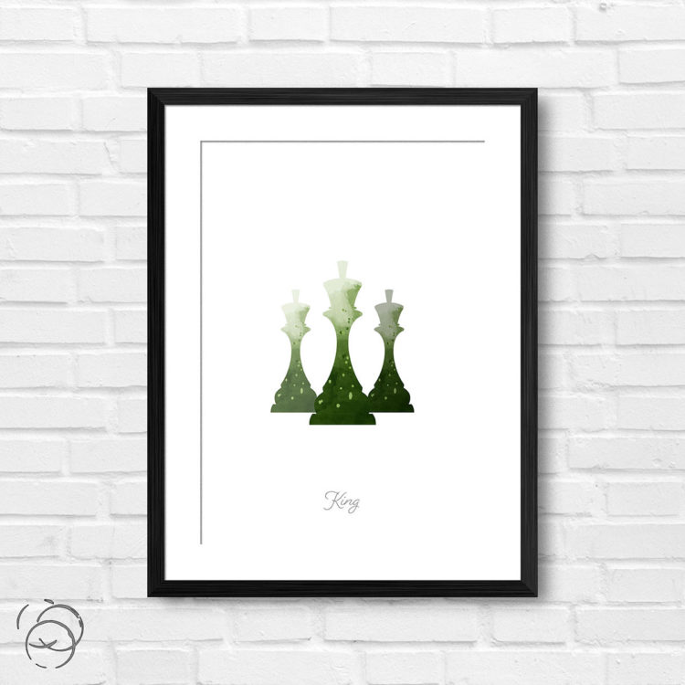 Chess Piece King Green Watercolour Print