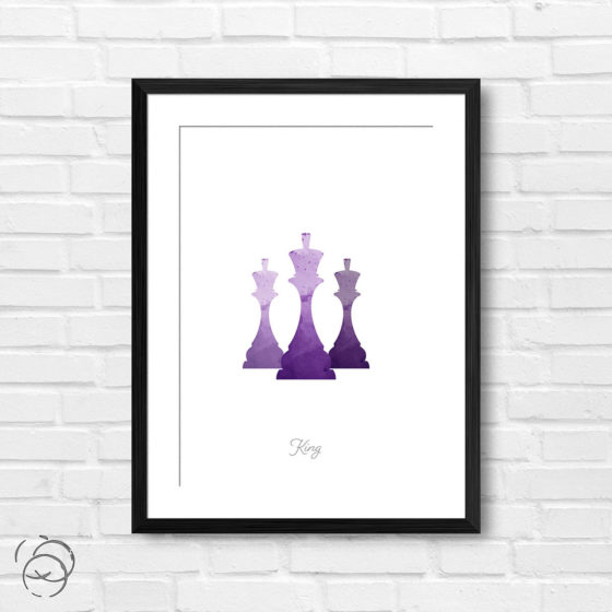 Chess Piece King Purple Watercolour Print